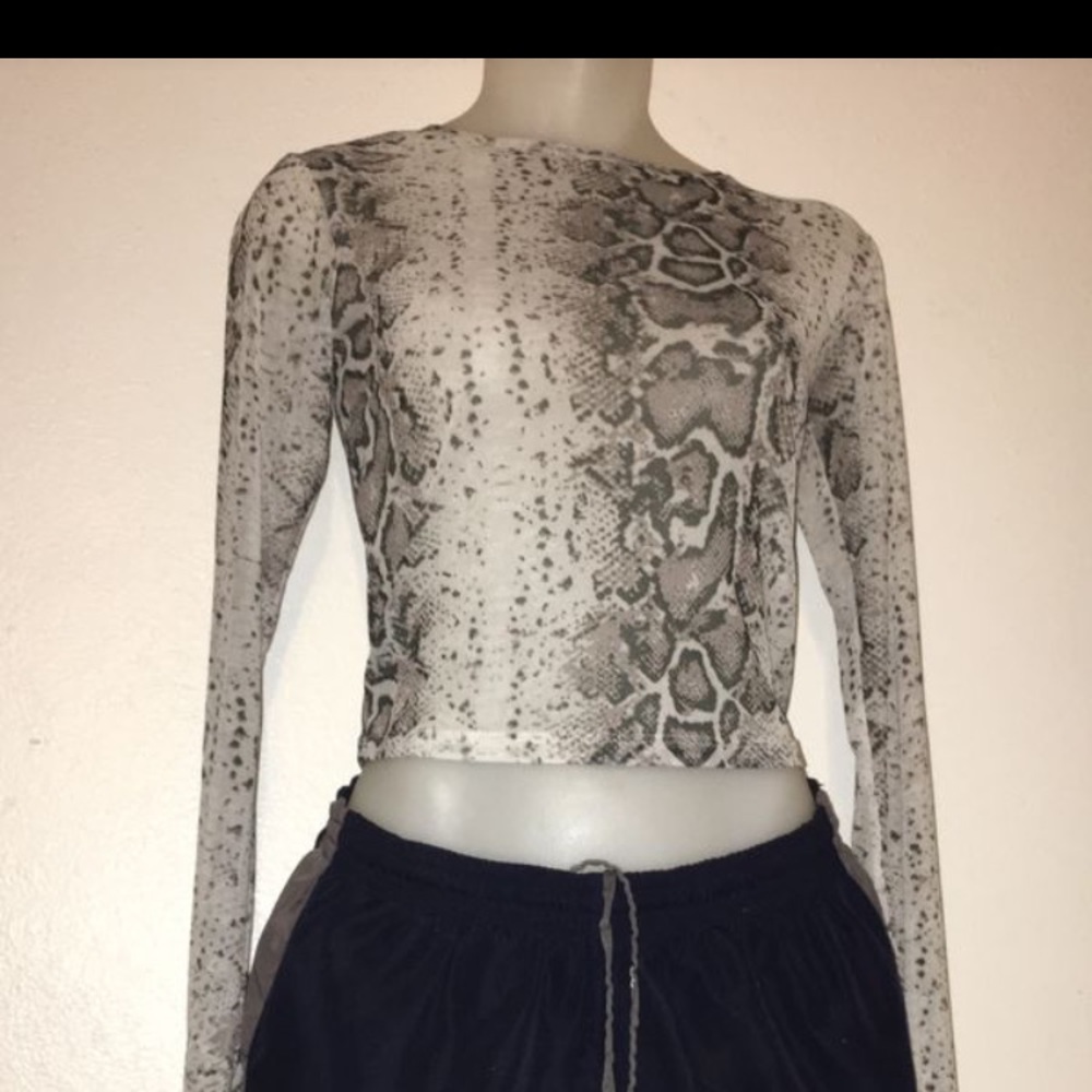 Snakeskin mesh crop top